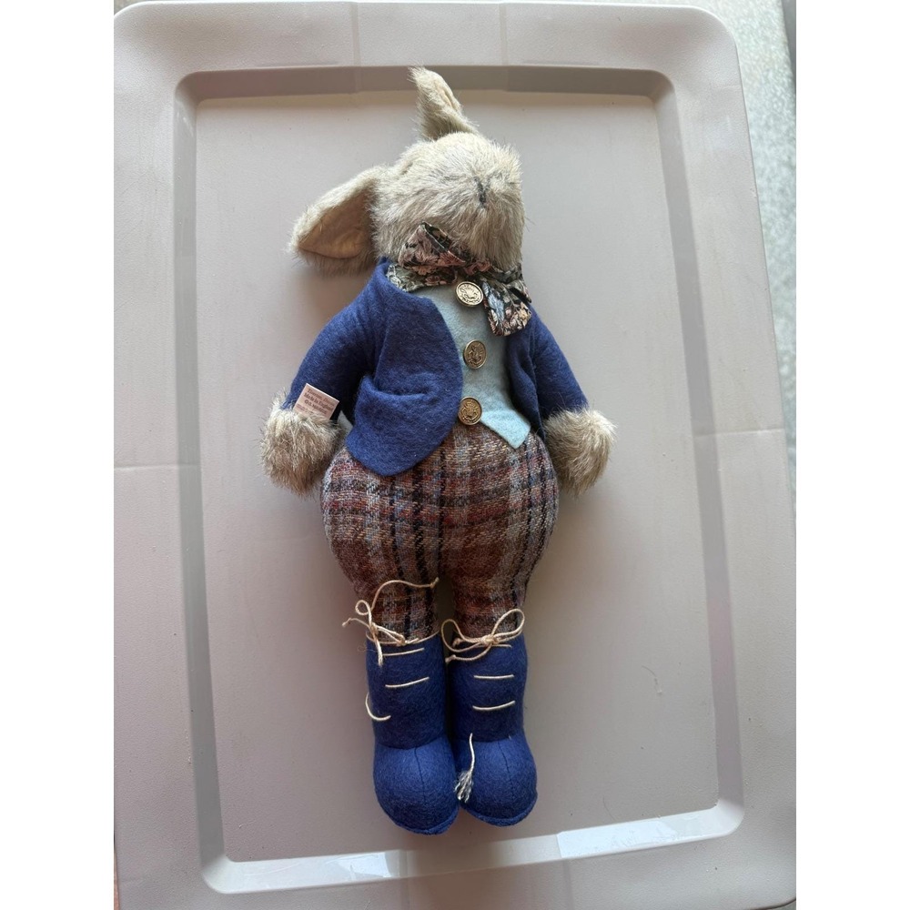 Vintage G McBride England Handmade Rabbit Doll Plaid Trousers Blue Jacket 14"